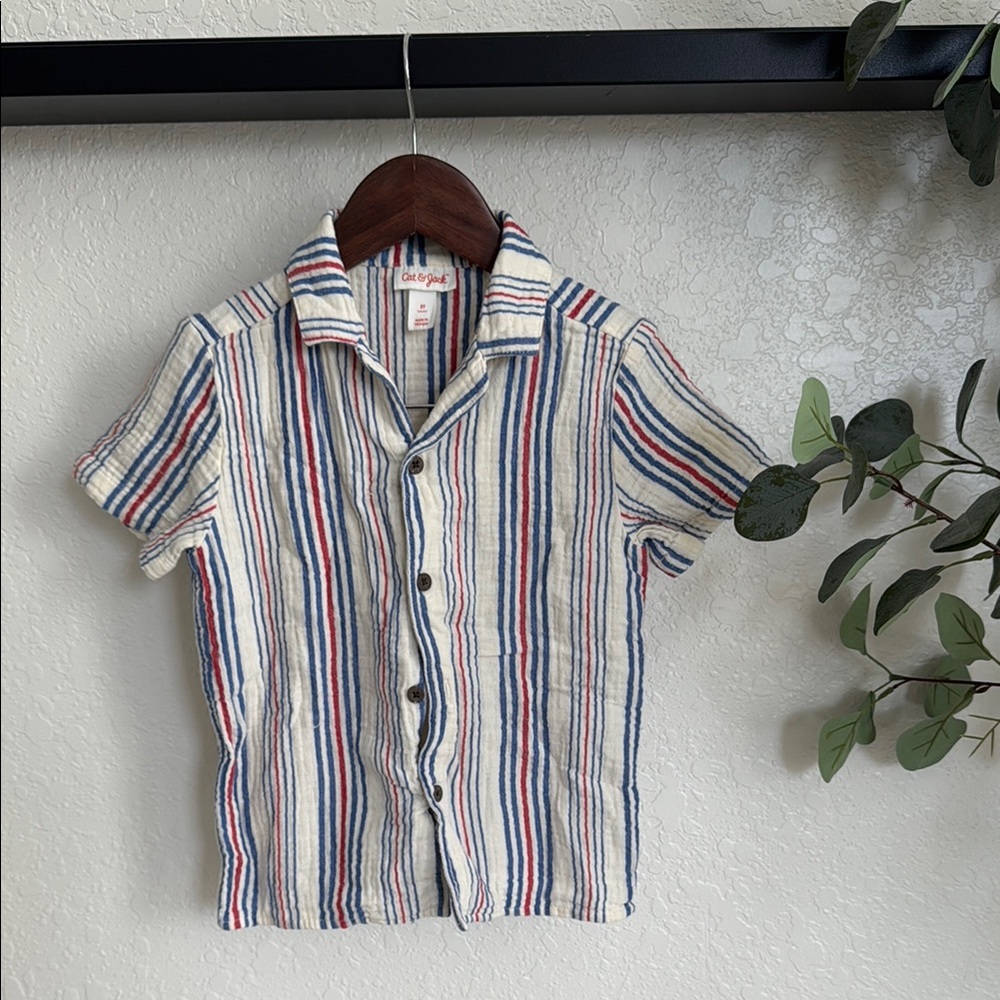 Cat & Jack Red and Blue Casual Button Down Shirt